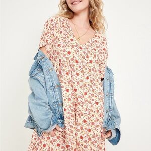 V-Neck Mini Swing Dress- Cream Floral